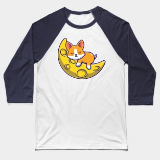 Cute Corgi Dog Sleeping On The Moon Cartoon Baseball T-Shirt